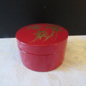 Japanese Lacquerware coaster set, red with gold design, set of 6 coasters